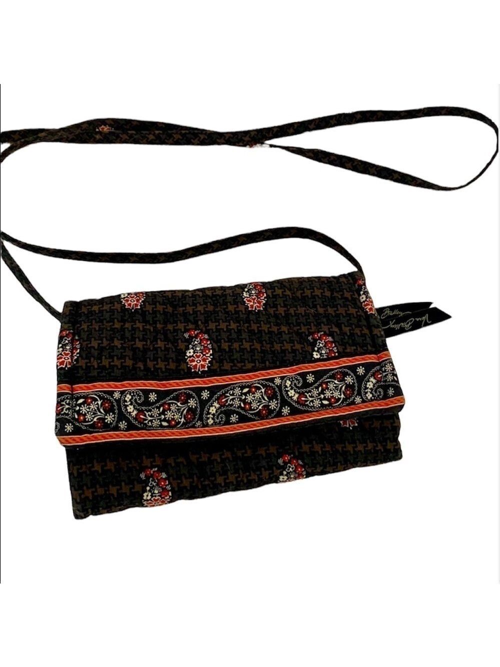 Vera Bradley Elizabeth Crossbody Tri-Fold Wallet/Small Bag Purse Brown/Black